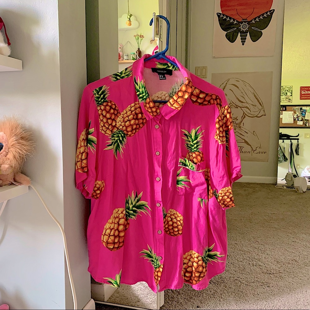 pink pineapple button up shirt forever 21 plus size